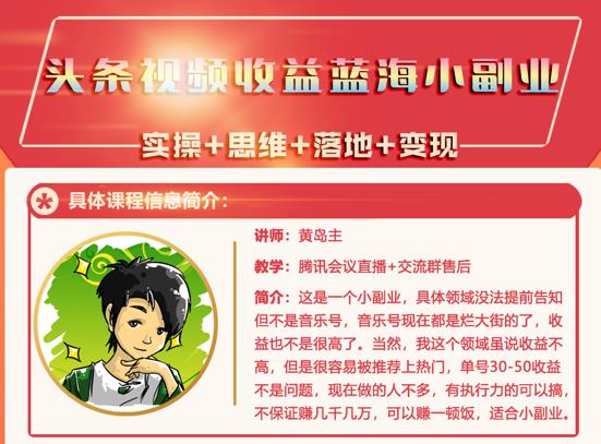 黄岛主·头条视频蓝海小领域副业项目，单号30-50收益不是问题￼-点点短视频网