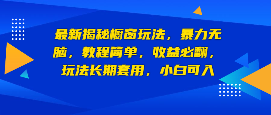 最新揭秘橱窗玩法，暴力无脑，收益必翻，玩法长期套用，小白可入-点点短视频网