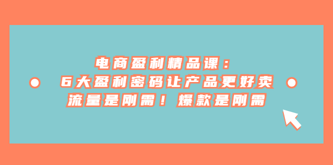 电商 盈利精品课：6大盈利 密码让产品更好卖，流量是刚需！爆款是刚需-点点短视频网