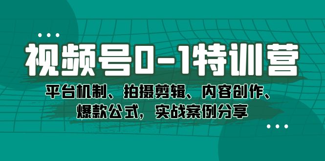 视频号0-1特训营：平台机制、拍摄剪辑、内容创作、爆款公式，实战案例分享-点点短视频网