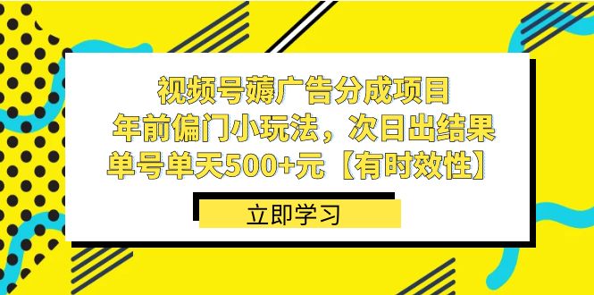 视频号薅广告分成项目，年前偏门小玩法，次日出结果，单号单天500+元-点点短视频网