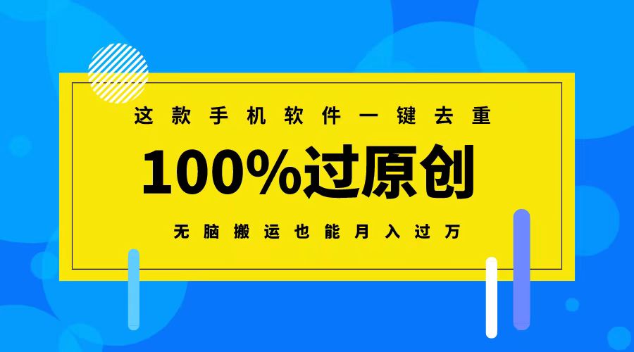 这款手机软件一键去重，100%过原创 无脑搬运也能月入过万-点点短视频网