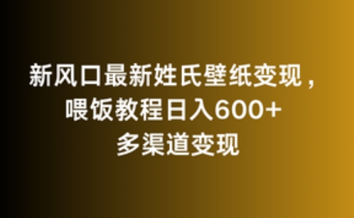 新风口最新姓氏壁纸变现，喂饭教程日入600+-点点短视频网