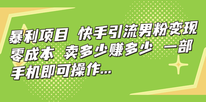 暴利项目，快手引流男粉变现，零成本，卖多少赚多少，一部手机即可操作…-点点短视频网