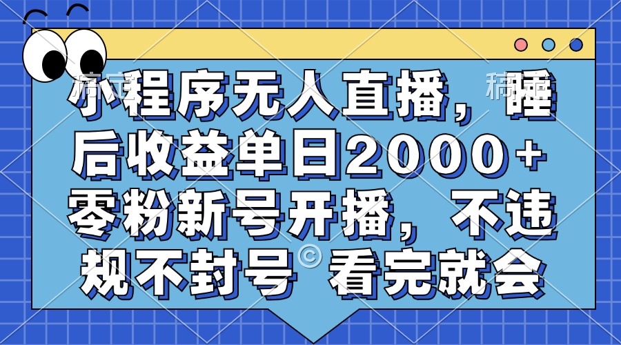 小程序无人直播，睡后收益单日2000+ 零粉新号开播，不违规不封号 看完就会-点点短视频网