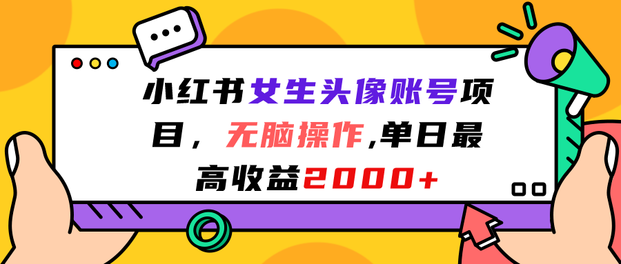 小红书女生头像账号项目，无脑操作“”单日最高收益2000+-点点短视频网