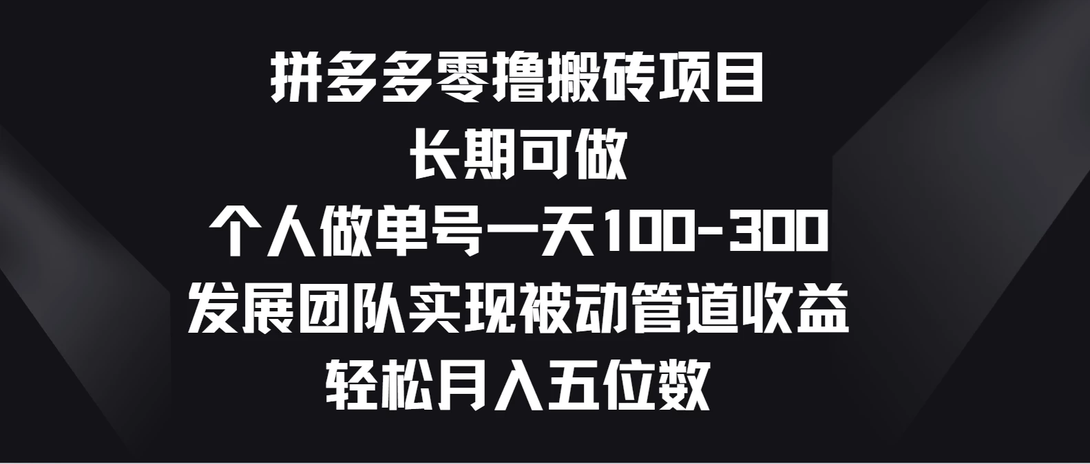 拼多多零撸搬砖项目，长期可做，个人做单号一天100-300，发展团队实现被动管道收益，轻松月入五位数-点点短视频网