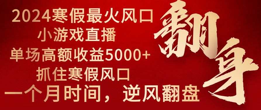 2024年最火寒假风口项目 小游戏直播 单场收益5000+抓住风口 一个月直接提车-点点短视频网