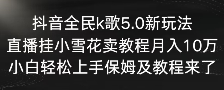 抖音全民k歌5.0新玩法，直播挂小雪花卖教程月入10万，小白轻松上手，保姆及教程来了-点点短视频网