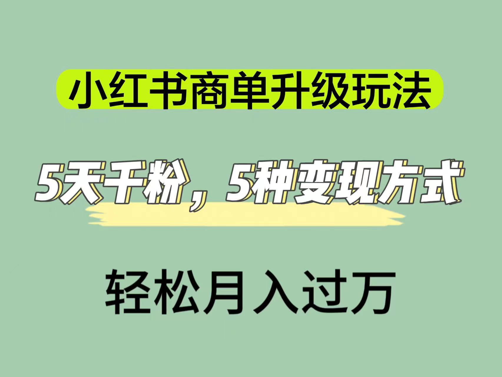 小红书商单升级玩法，5天千粉，5种变现渠道，轻松月入1万+-点点短视频网