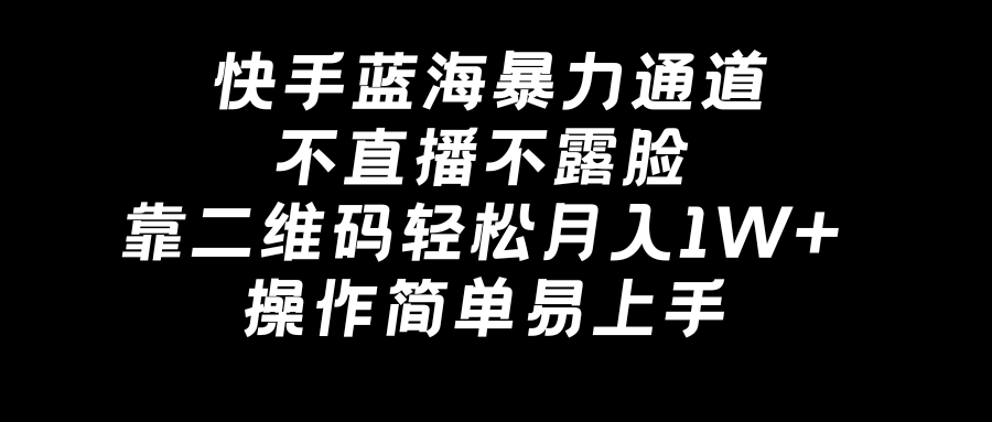 快手蓝海暴力通道，不直播不露脸，靠二维码轻松月入1W+，操作简单易上手-点点短视频网