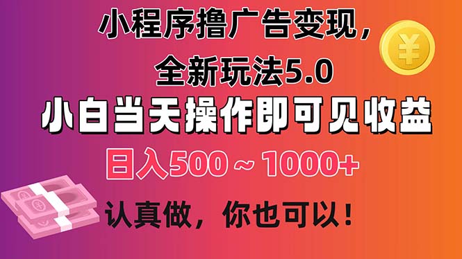 小程序撸广告变现，全新玩法5.0，小白当天操作即可上手，日收益 500~1000+-点点短视频网