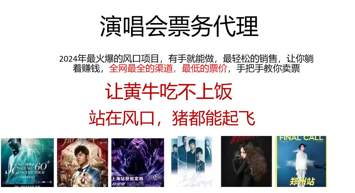 演唱会票务代理，2024年最火爆风口项目，全网最低的票价，小白一分钟上手-点点短视频网