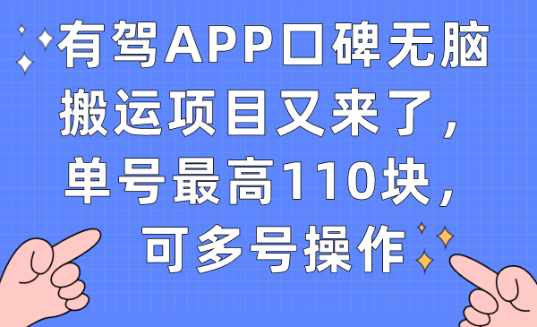有驾APP口碑无脑搬运项目又来了，单号最高110块，可多号操作-点点短视频网