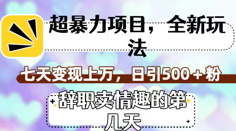 超暴利项目，全新玩法（辞职卖情趣的第几天），七天变现上万，日引500+粉-点点短视频网
