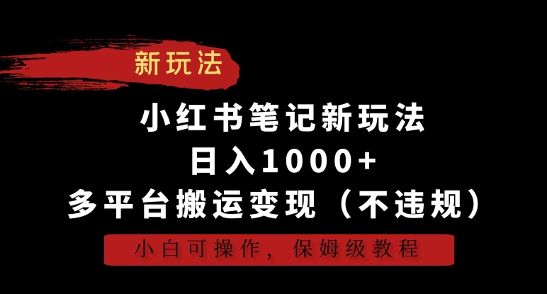 小红书笔记新玩法，日入1000+，多平台搬运变现（不违规），小白可操作，保姆级教程-点点短视频网
