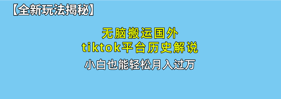 【全新玩法揭秘】无脑搬运国外tiktok历史解说，月入过万绝不是梦-点点短视频网