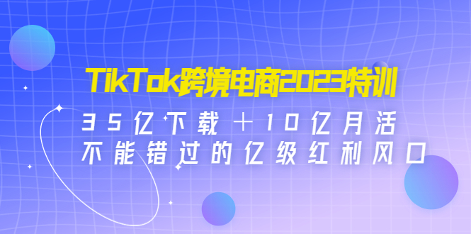 TikTok跨境电商2023特训：35亿下载＋10亿月活，不能错过的亿级红利风口-点点短视频网