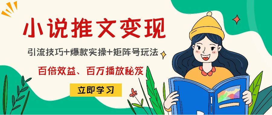 小说推文训练营：引流技巧+爆款实操+矩阵号玩法，百倍效益、百万播放秘笈-点点短视频网