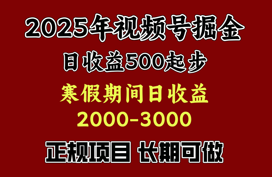 最新视频号项目，单账号日收益500起步，寒假期间日收益2000-3000左右，-点点短视频网