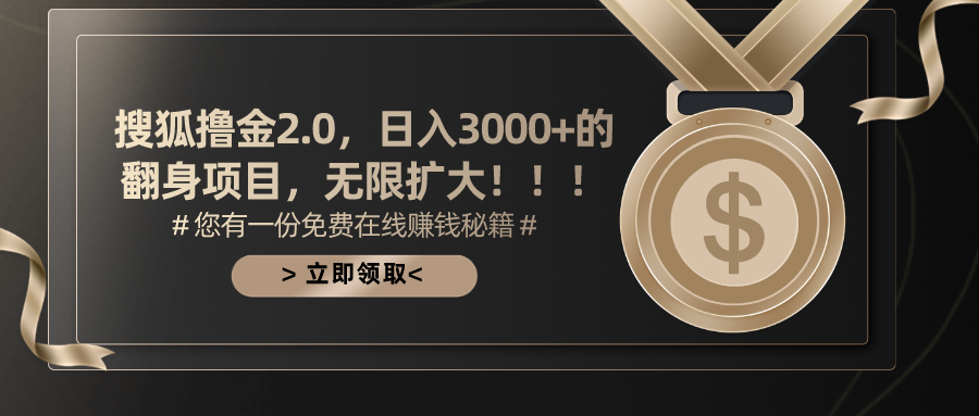 搜狐撸金2.0，日入3000+，可无限扩大的翻身项目。-点点短视频网