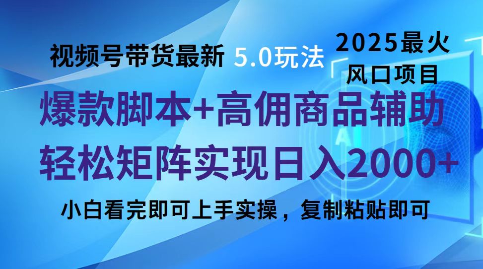 视频号带货最新5.0玩法，作品制作简单，当天起号，复制粘贴，脚本辅助，轻松矩阵日入2000+-点点短视频网