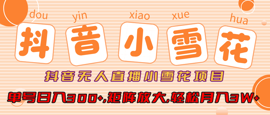 抖音无人直播，小雪花项目，单号日入300+,矩阵放大,轻松月入3W+-点点短视频网