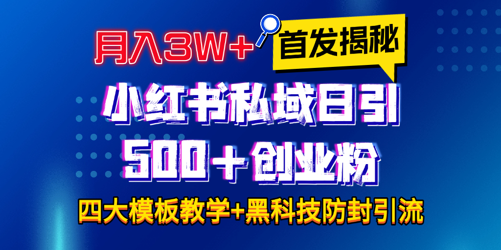 首发揭秘小红书私域日引500+创业粉四大模板，月入3W+全程干货！没有废话！保姆教程！-点点短视频网