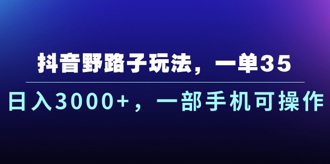 抖音野路子玩法，一单35.日入3000+，一部手机可操作-点点短视频网