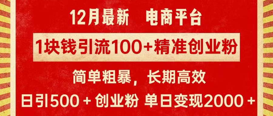 拼多多淘宝电商平台1块钱引流100个精准创业粉，简单粗暴高效长期精准，单人单日引流500+创业粉，日变现2000+-点点短视频网