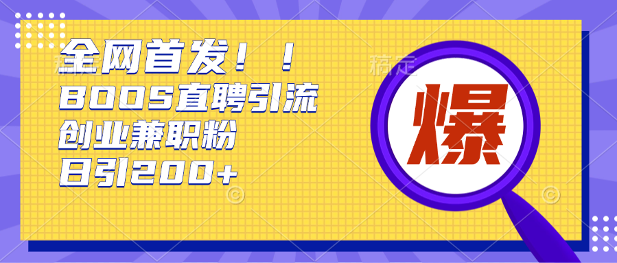全网首发!BOOS直聘引流创业兼职粉，单号日引200+-点点短视频网