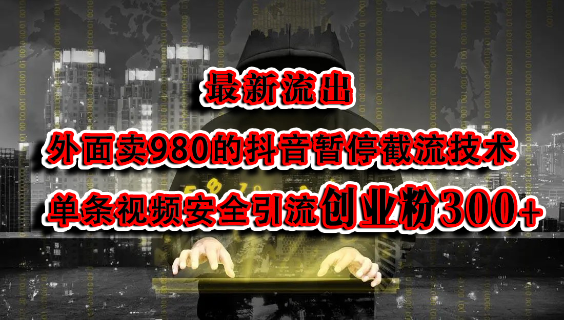 最新流出：外面卖980的抖音暂停截流技术单条视频安全引流创业粉300+-点点短视频网