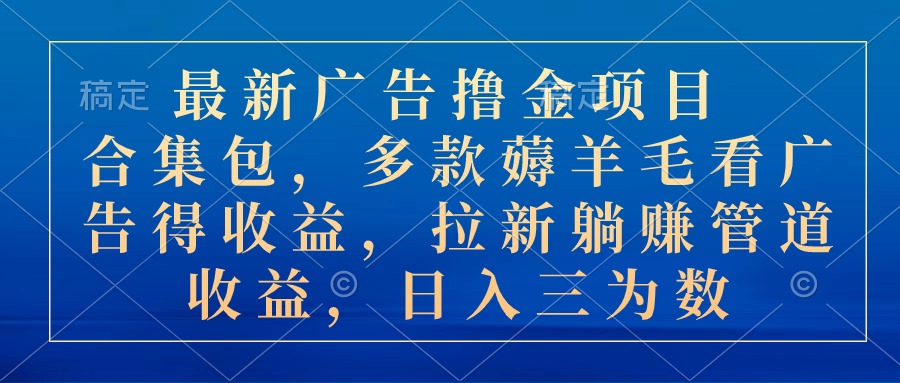 最新广告撸金项目合集包，多款薅羊毛看广告收益 拉新管道收益，日入三为数-点点短视频网