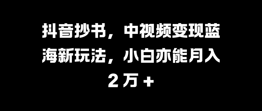 抖音抄书，中视频变现蓝海新玩法，小白亦能月入 2 万 +-点点短视频网