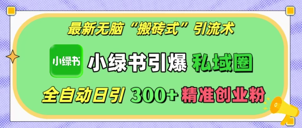 最新无脑“搬砖式”引流术，小绿书引爆私域圈，全自动日引300+精准创业粉！-点点短视频网