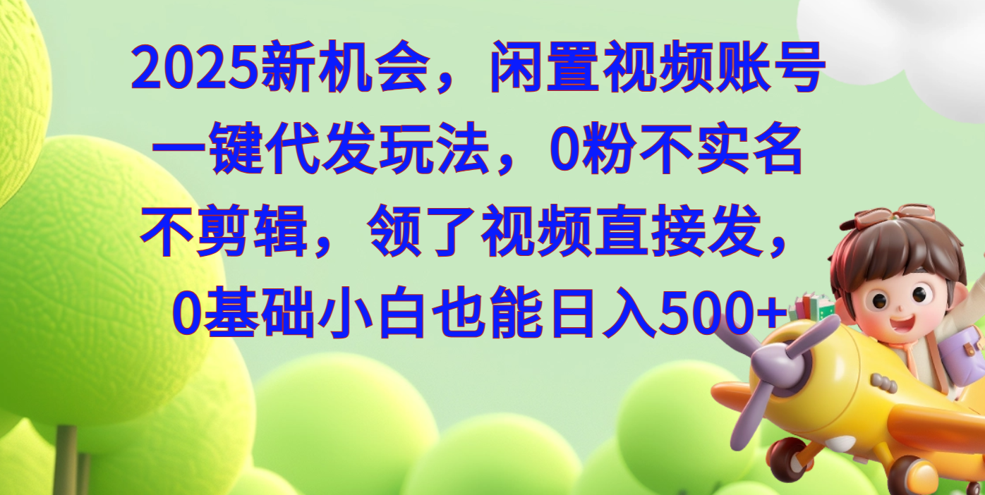 2025新机会，闲置视频账号一键代发玩法，0粉不实名不剪辑，领了视频直接发，0基础小白也能日入500-点点短视频网