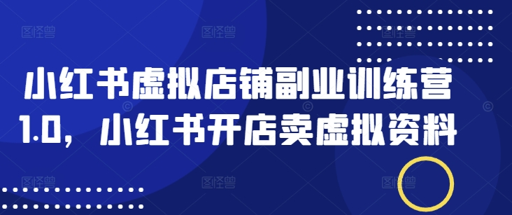 小红书虚拟店铺副业训练营1.0，小红书开店卖虚拟资料-点点短视频网