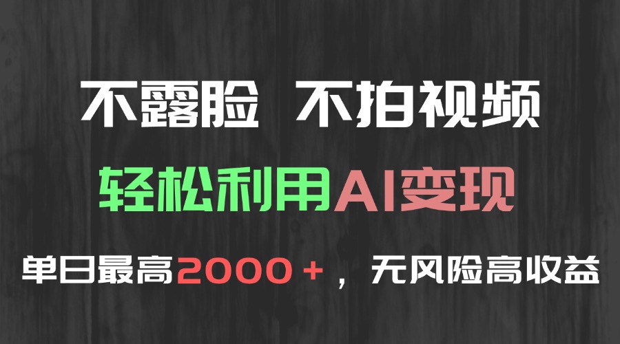不露脸，不拍视频，轻松利用AI变现，单日最高2000＋，无风险高利润-点点短视频网