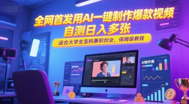 全网首发用AI一键制作爆款视频，自测日入多张，适合大学生宝妈兼职创业，保姆级教程-点点短视频网