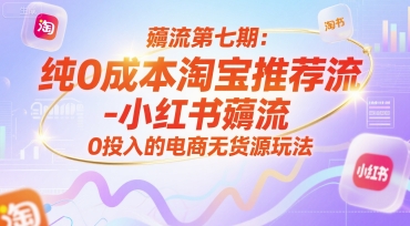 薅流第七期：纯0成本淘宝推荐流-小红书薅流最新版目，0投入的电商无货源玩法(附赠往期)-点点短视频网