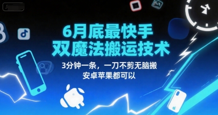 6月底最新快手双魔法搬运技术，3分钟一条，一刀不剪无脑搬，安卓苹果都可以-点点短视频网