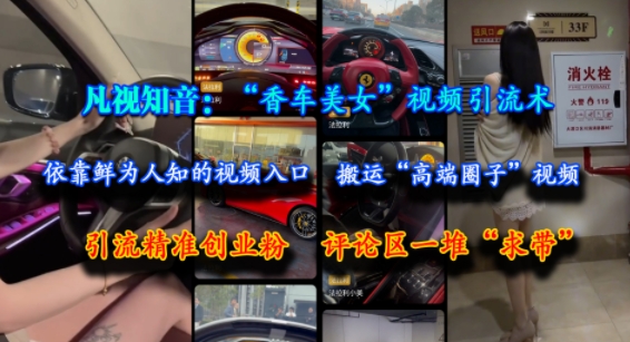 凡视知音：“香车美女”视频引流术，依靠鲜为人知的视频入口，搬运“高端圈子”视频，引流精准创业粉，评论区一堆“求带”-点点短视频网