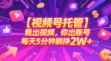 【视频号托管 】我出视频，你出账号，每天5分钟发布，最高躺挣2W+【揭秘】-点点短视频网