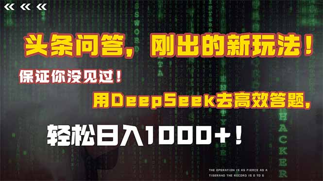 头条问答，刚出的新玩法！保证你没见过！结合Deepseek高效答题，日入1000+-点点短视频网