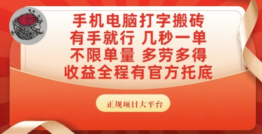 手机电脑打字搬砖，副业可发展主业来做蓝海项目，有手就行，几秒一单，不限单量，多劳多得【揭秘】-点点短视频网