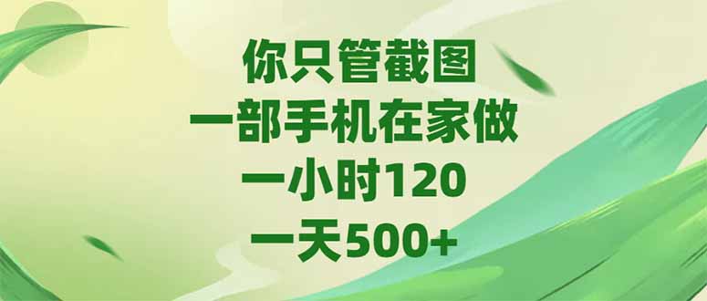 你只管截图，一部手机在家做，一小时120，-天500+-点点短视频网