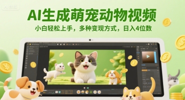 AI生成萌宠动物视频，小白轻松上手，多种变现方式，日入4位数-点点短视频网