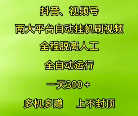 抖音视频号两大平台自动运行，全程脱离人工，自动获取收益，一天3张+，多机多挣，上不封顶【揭秘】-点点短视频网