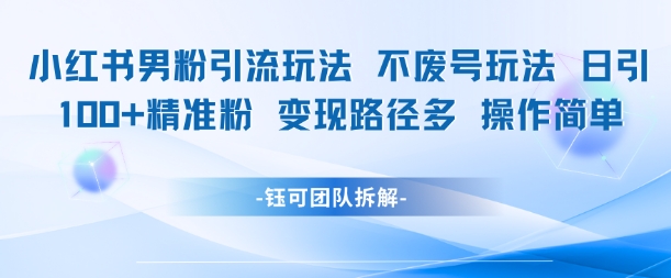 小红书男粉引流玩法不废号玩法日引100男粉变现路径多操作简单-点点短视频网