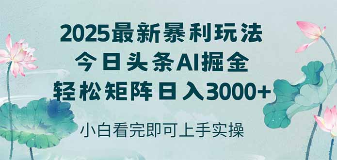 今日头条2025年最新暴利玩法，思路简单，复制粘贴，轻松实现矩阵日入3000+-点点短视频网